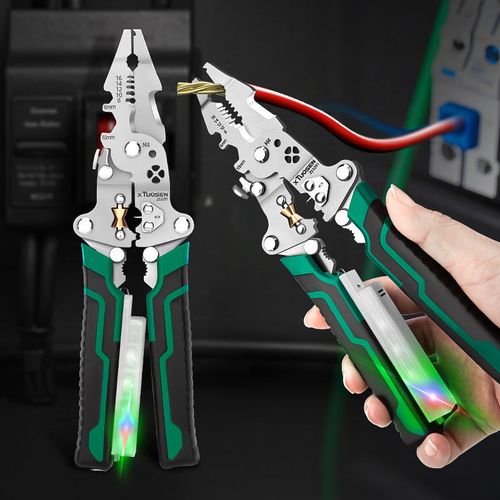 16 in 1 Wire Stripper Twister for Cutting and Pulling Wires,Cable Scissors,Voltage Tester Pliers, 12V to 250V Live,Null,Hot Wire Judgment AC DC, Audible and Flashing LED Alarms