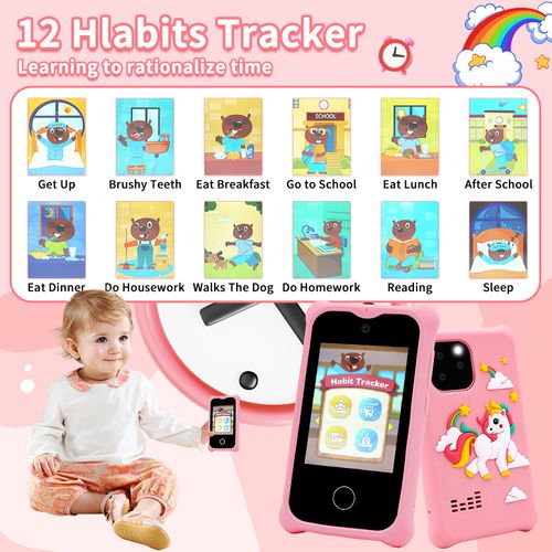 CUSTOM Kids Smart Phone Touchscreen Kids Phone Unicorn Girls Age 6-8 with Dual Camera Music Game Learning Toy Phone