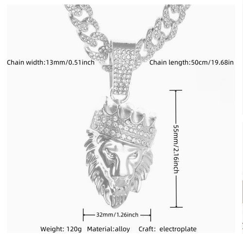 Hot selling long necklace Cuban chain crown lion head necklace hip hop trendy men's accessories