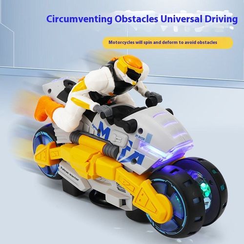 Kids' Electric Stunt Deformation Motorcycle Toy Plastic Shake-Rotating Light with Music Toy Robot for