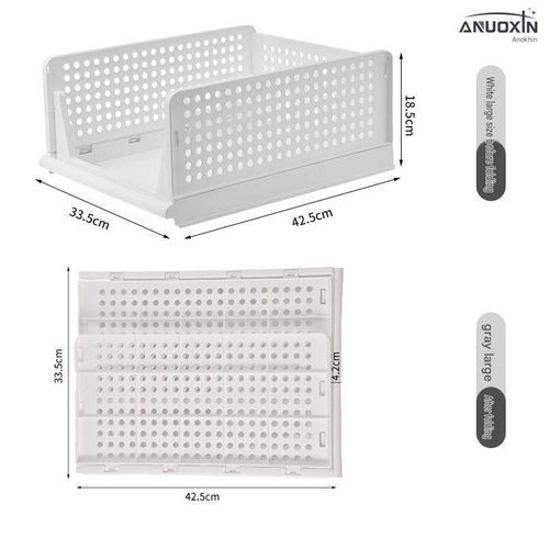 Stackable Storage Bins, Multifunctional & Foldable Closet Organizer Divided, Wardrobe Cupboard Space-Saving Clothes Storage Hat Organizer, White（4PCS）