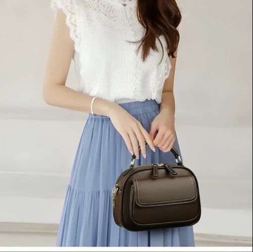 Leather waterproof bag Double Fusion double-layer shoulder bag with wide strap