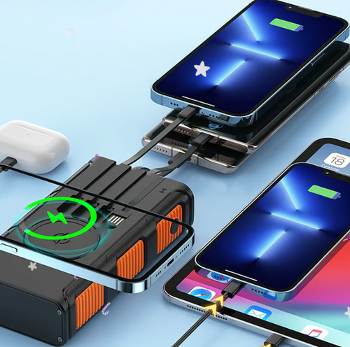 ⚡⚡Portable Solar Power Bank with Built-In Cables