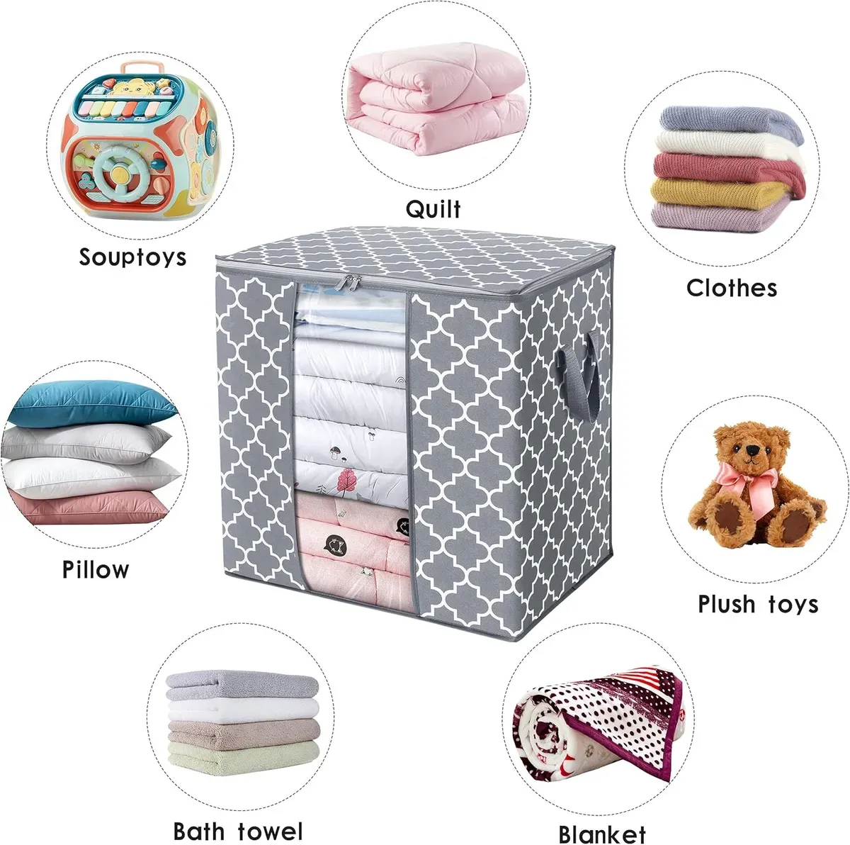Pack Of 3 Grey Premium Large Blanket Clothes Organization And Storage Containers For