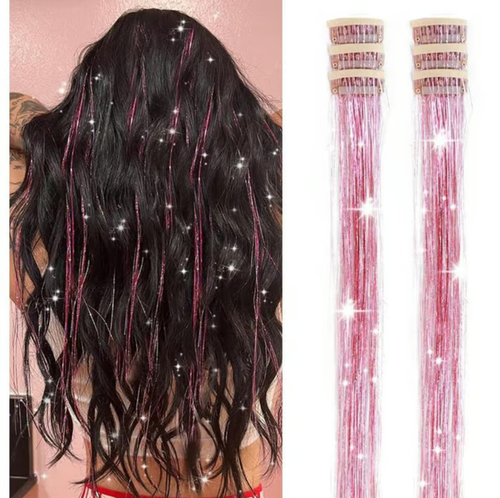 🔥12 PCS Clip in Hair Tinsel 20 Inch Glitter Tinsel Hair💥