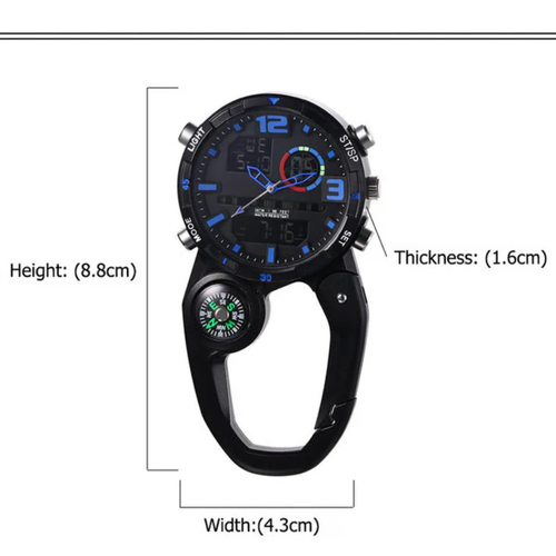 Round Screen Outdoor Carabiner Watch with Compass