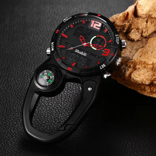 Round Screen Outdoor Carabiner Watch with Compass