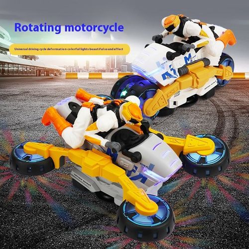 Kids' Electric Stunt Deformation Motorcycle Toy Plastic Shake-Rotating Light with Music Toy Robot for