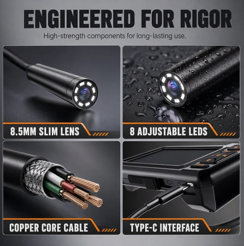 HD Inspection Endoscope – IPS Screen, IP67 Waterproof Probe