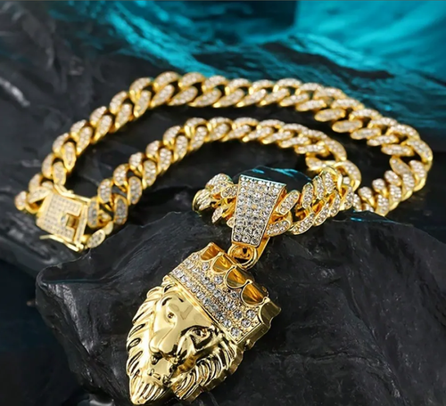 Hot selling long necklace Cuban chain crown lion head necklace hip hop trendy men's accessories