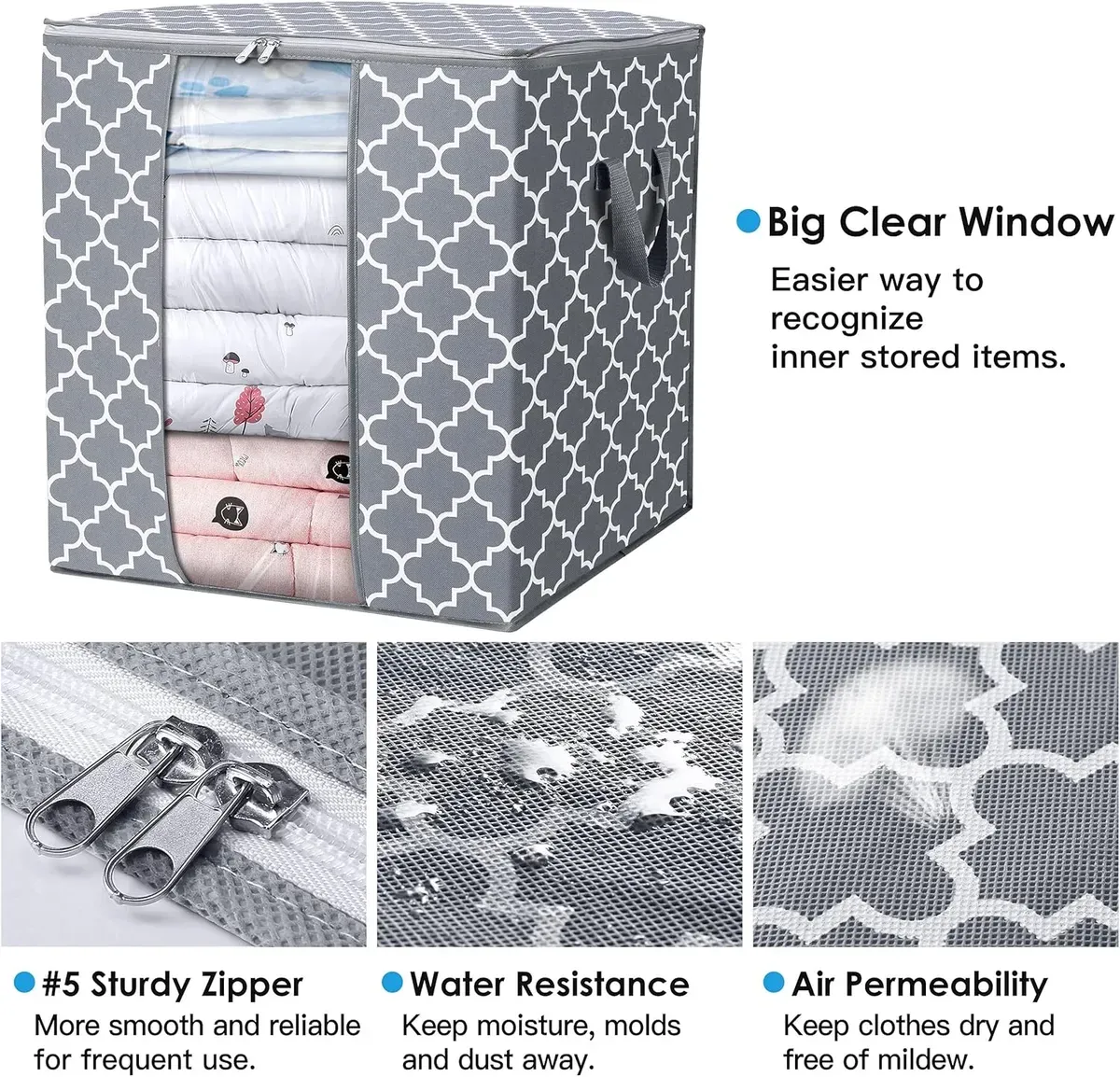 Pack Of 3 Grey Premium Large Blanket Clothes Organization And Storage Containers For