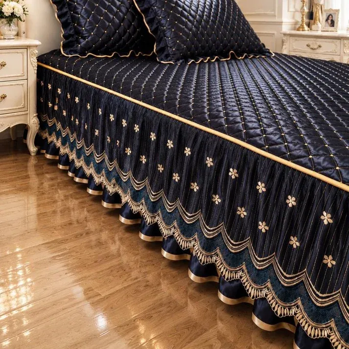 European-style lace bed sheet with ruffled skirt (includes pillowcases)
