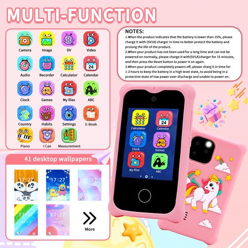 CUSTOM Kids Smart Phone Touchscreen Kids Phone Unicorn Girls Age 6-8 with Dual Camera Music Game Learning Toy Phone