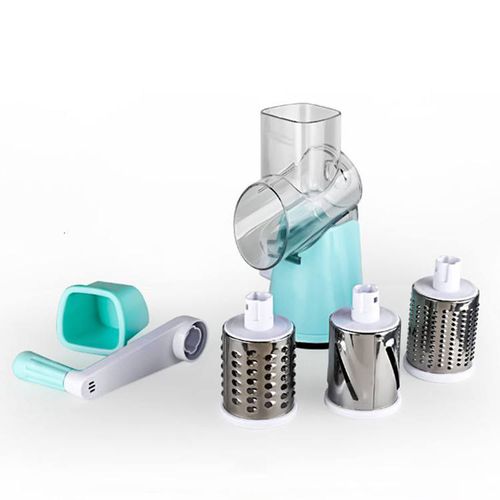 Multifunctional 3-in-1 Table Top Stainless Steel Manual Rotary Grater Mandoline Slicer Drum Cutter Easy Clean Hand Metal Cutting
