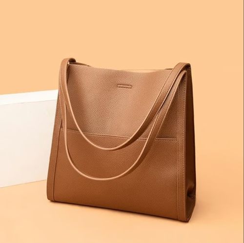 ⏰Solid color simple genuine leather shoulder bag（PU leather）