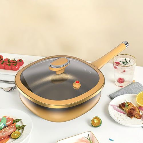 30 cm titanium alloy flat-bottomed pan, wok, non-stick pan, three-in-one