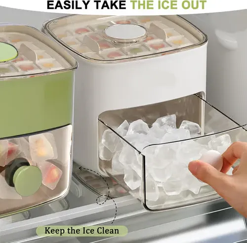 Ice Cube Maker with Storage – 48 cubes at once, leak‑proof lid. Stackable, saves space. Includes ice scoop & tong. A summer essential. 🏖️✅