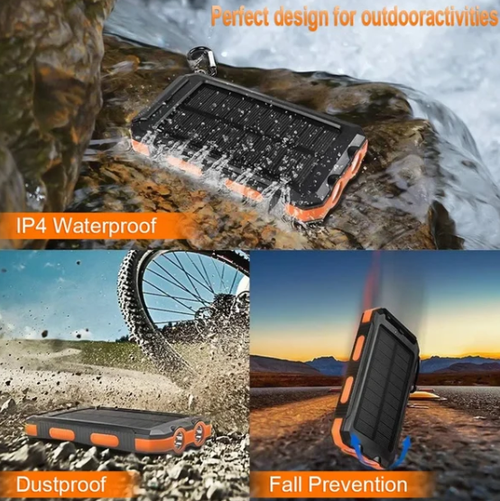 Portable Solar Power Bank, Solar Powered Charger with Dual LED Flashlights, Power Bank for Travel, Camping