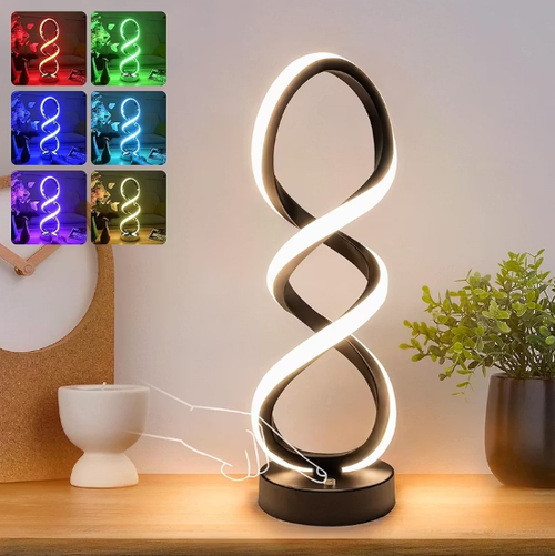 Modern Table Lamp, 7 Colors 10 Light Modes Spiral Design Table Lamp, Touch Dimmable Nightstand Lamp