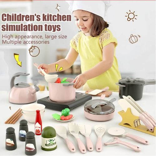 81pcs👶Children's pretend kitchen utensils set for cutting vegetables, cooking and preparing rice, small kitchen toys