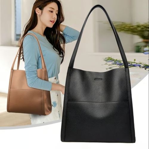 ⏰Solid color simple genuine leather shoulder bag（PU leather）