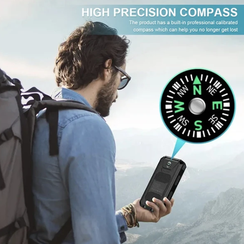 Portable Solar Power Bank, Solar Powered Charger with Dual LED Flashlights, Power Bank for Travel, Camping