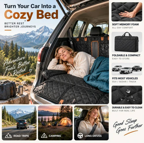 Car Rear-Seat Memory Foam Travel Mattress‑Foldable SUV Sedan Truck Camping Bed, Portable Non-Inflatable Car Sleeping Pad for Road Trips & Camping