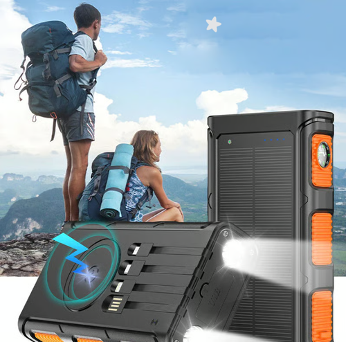⚡⚡Portable Solar Power Bank with Built-In Cables