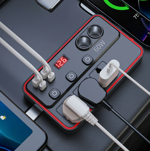 Multifunctional Car Charger with AC Outlets & USB