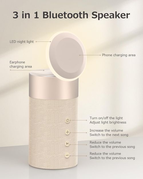 COLSUR Bluetooth Speaker,Wireless ChargerBluetooth Speakers with Night Light