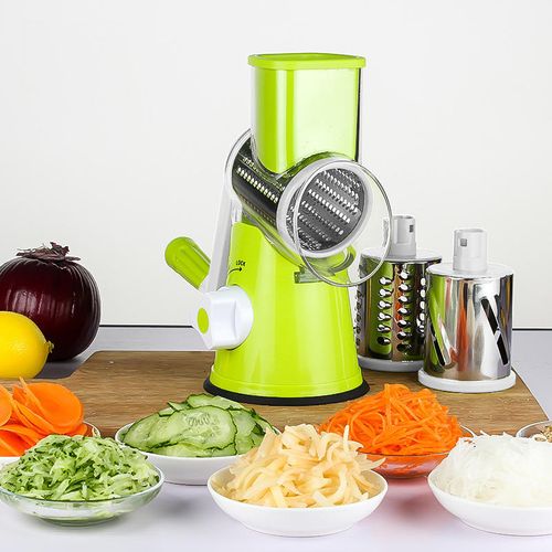 Multifunctional 3-in-1 Table Top Stainless Steel Manual Rotary Grater Mandoline Slicer Drum Cutter Easy Clean Hand Metal Cutting