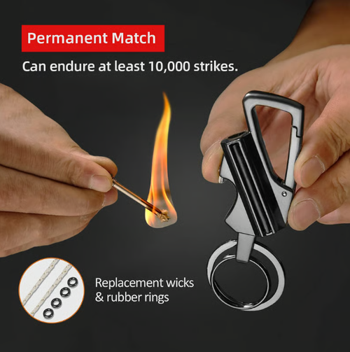3-in-1 Permanent Match & Carabiner Keychain