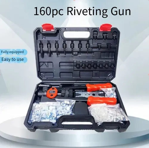 Manual and Automatic 160-Piece Nut Handling Tool Set, Complete Thread Riveting Machine Rivet Kit for Home Use