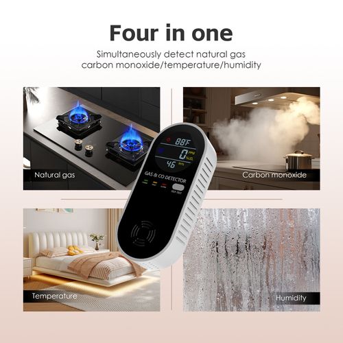 Gas Leak Detector & Carbon Monoxide Detectors Plug in (Temperature & Humidity Sensor) for Home, RV