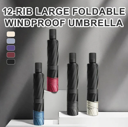 12-Rib Large Foldable Windproof Umbrella