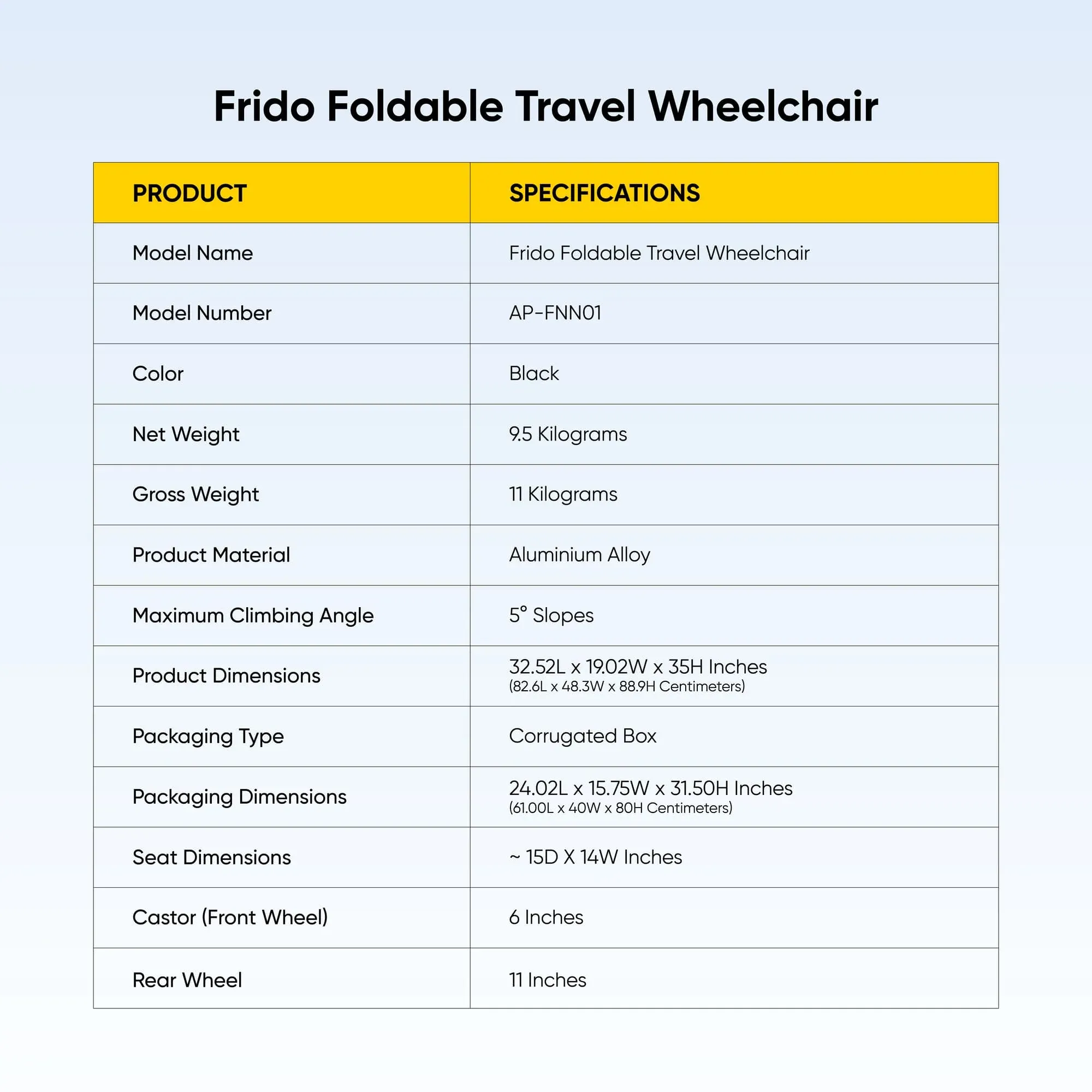 Frido Foldable Travel Wheelchair