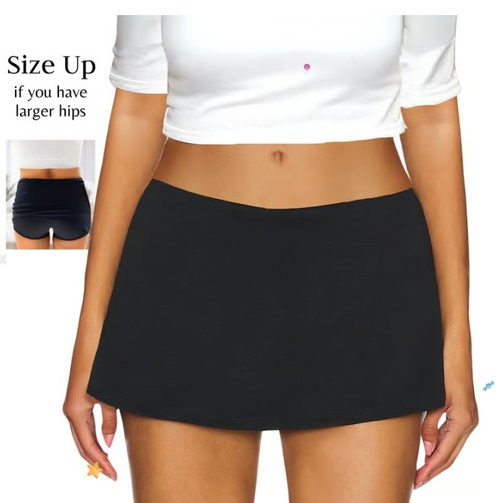 💥2025 HOT SALE💥Women's Low Waist Micro Mini Skorts Skirt with Built-in Shorts Sexy Stretch Black Skirts Basic Summer Outfits
