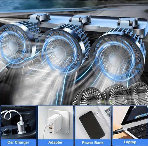 5V car fan, three-head USB interface electronic fan, 3-speed adjustable USB gadget, suitable for car cooling fan, car computer accessories - USB fan compatible with laptops