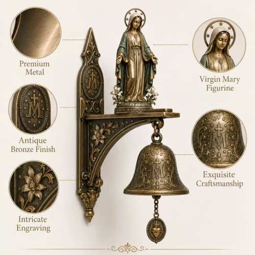 ✨ Our Lady of Grace Bronze Miraculous Medal Wall Bell | 🙏Catholic Religious Home & Garden Decor