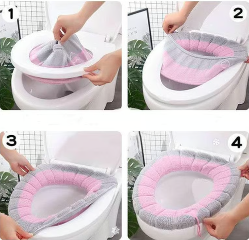 2pcs Bathroom Soft  Warmer Stretchable Washable Toilet Seat Cover Pads
