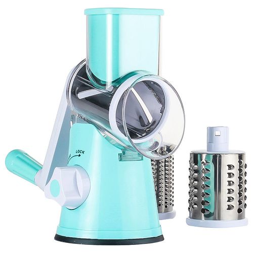 Multifunctional 3-in-1 Table Top Stainless Steel Manual Rotary Grater Mandoline Slicer Drum Cutter Easy Clean Hand Metal Cutting