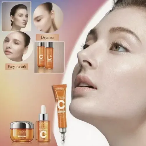 The Five-Dimensional C Brightening Skin Care Set includes six items: facial cleanser, water, essence, lotion, cream, and eye cream