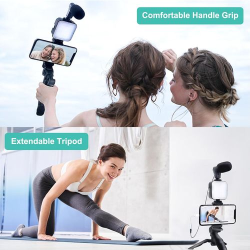 Imported All in one Vlogging Video Making Kit Super Flexible Universal Tripod with Microphone and Light