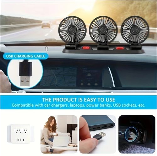 5V car fan, three-head USB interface electronic fan, 3-speed adjustable USB gadget, suitable for car cooling fan, car computer accessories - USB fan compatible with laptops
