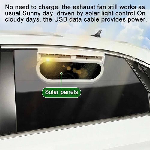 Solar Powered and USB Charging Car Window Exhaust Fan Air Circulation Cooler for Garage Outdoor RV Use