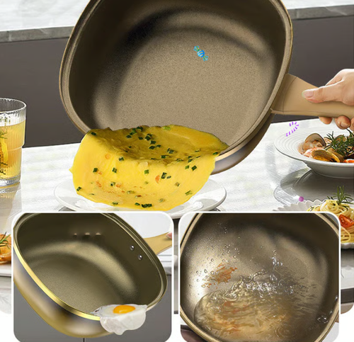 30 cm titanium alloy flat-bottomed pan, wok, non-stick pan, three-in-one