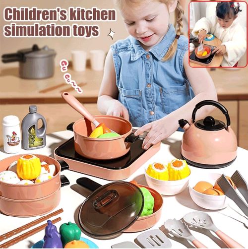 81pcs👶Children's pretend kitchen utensils set for cutting vegetables, cooking and preparing rice, small kitchen toys