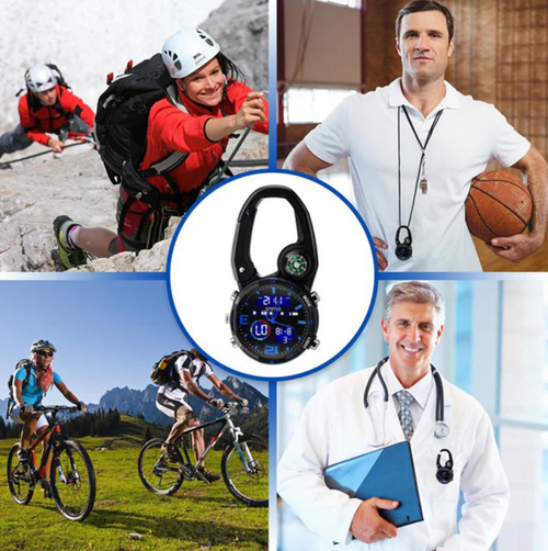 Round Screen Outdoor Carabiner Watch with Compass