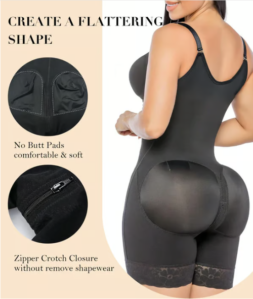 Shapewear, one-piece bodysuit with zipper, tight crotch, tummy control, butt lifting, body shaping, slimming and shaping