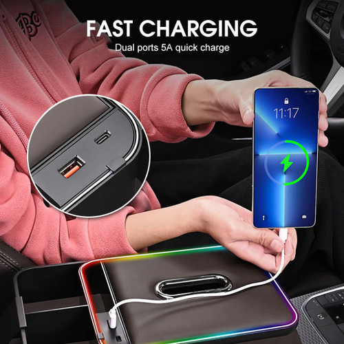 Armrest Storage Box with LED Ambient Lighting